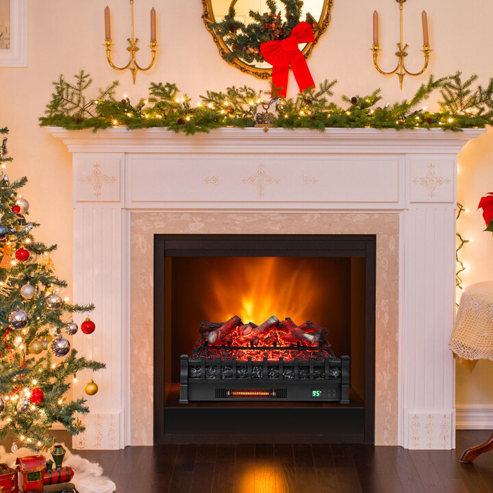 Infrared Quartz WiFi Electric Fireplace Insert with Realistic Lemonwood Logs-Black