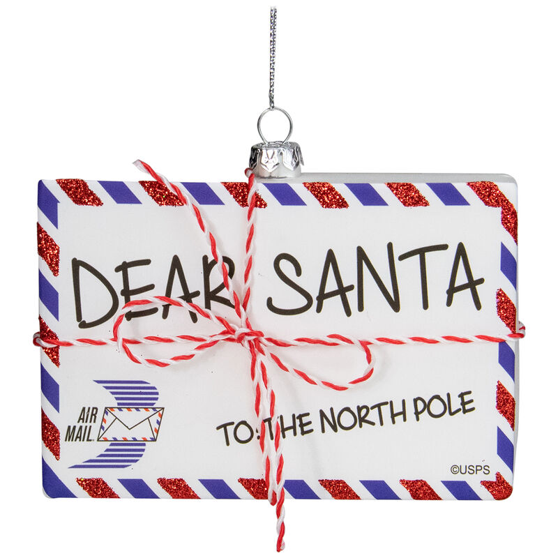 3.5" Envelope  "USPS Dear Santa" With Stripes Glass Christmas Ornament