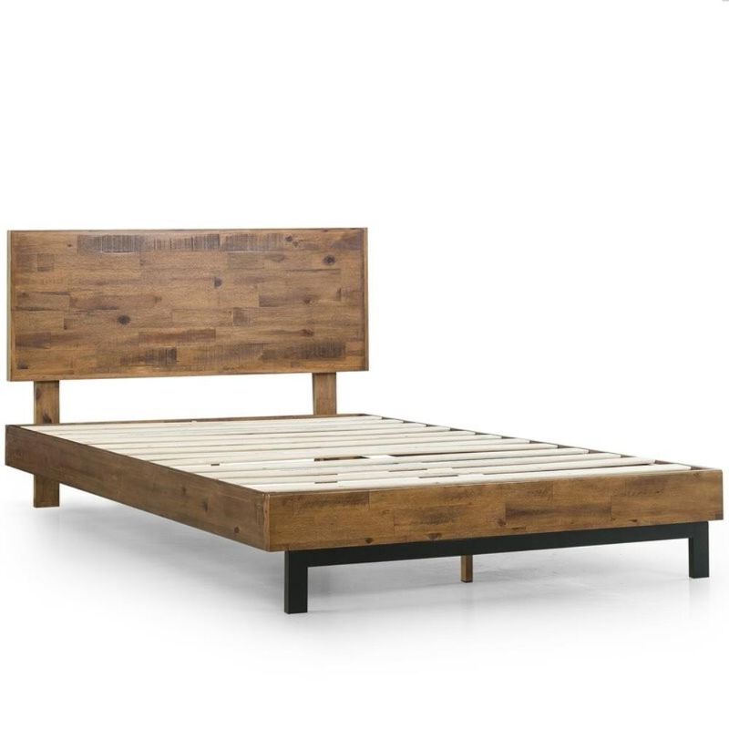 Hivvago Rustic FarmHome Low Profile Pine Slatted Platform Bed in Queen