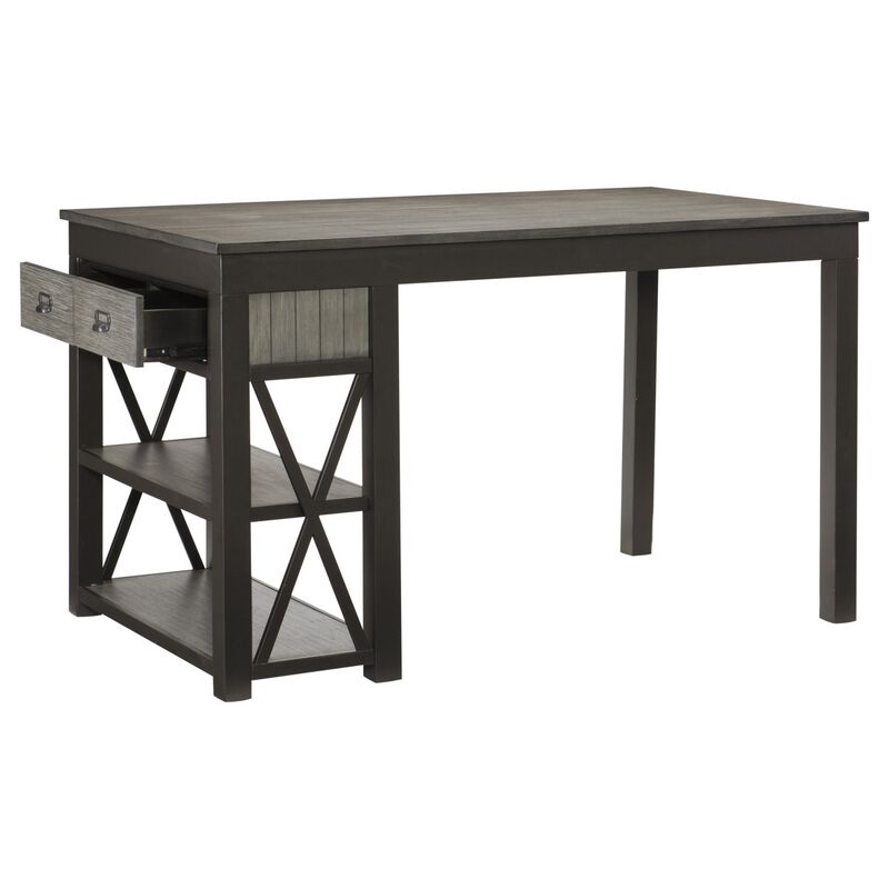 1pc Counter Height Table with Storage Drawers Display Shelves Gray Gunmetal Finish Casual Style Dining Furniture