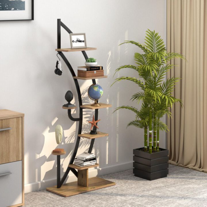 Hivvago 6-Tier 9 Potted Metal Plant Stand Holder Display Shelf with Hook