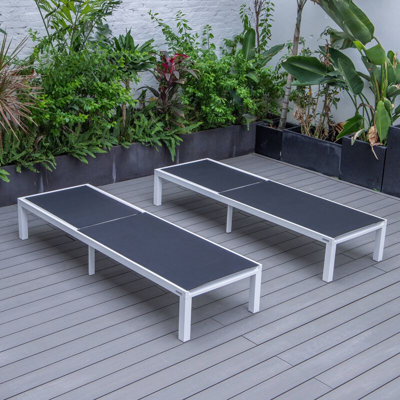 LeisureMod Marlin Poolside Outdoor Patio Lawn and Garden Modern Powder Coated Aluminum Frame Suntan Sling Chaise Lounge Chair, Set of 2