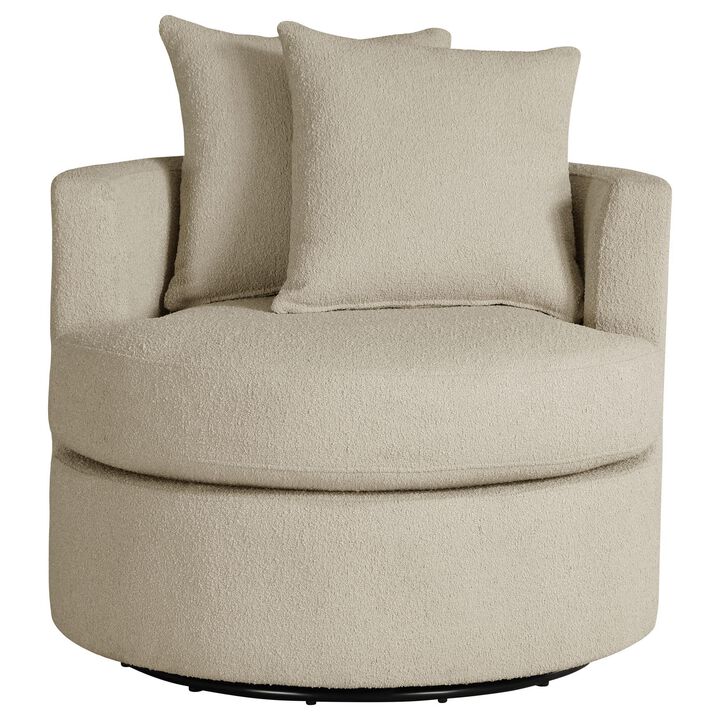 Catlyn Swivel Accent Chair, Camel Brown Fabric, 2 Accent Pillows