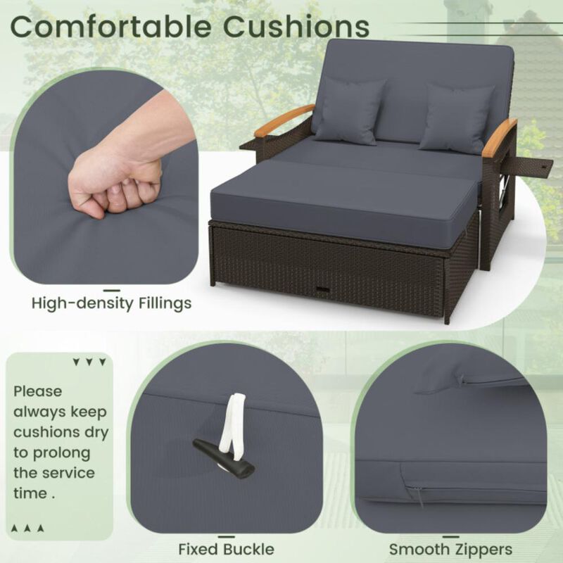 Hivvago Outdoor Wicker Daybed with Folding Panels and Storage Ottoman image number 7