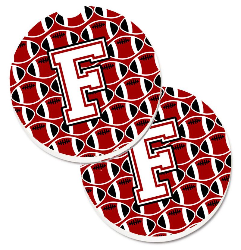 Caroline's Treasures Letter F Football Cardinal & White Set of 2 Cup Holder Car Coasters CJ1082-FCARC, 2.56, Multicolor