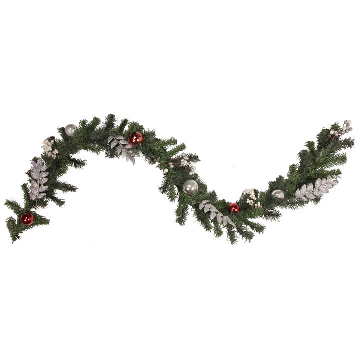 6' x 10" Pre-Lit Decorated Green Pine Artificial Christmas Garland  Warm White LED Lights