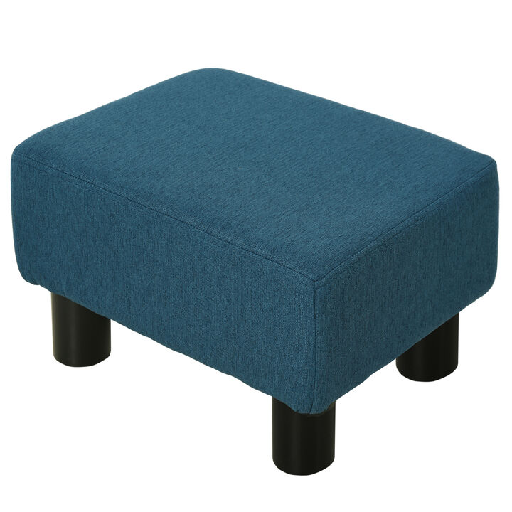 HOMCOM Ottoman Foot Rest, Small Foot Stool with Linen Fabric Upholstery and Plastic Legs, Cube Ottoman for Living Room, Blue