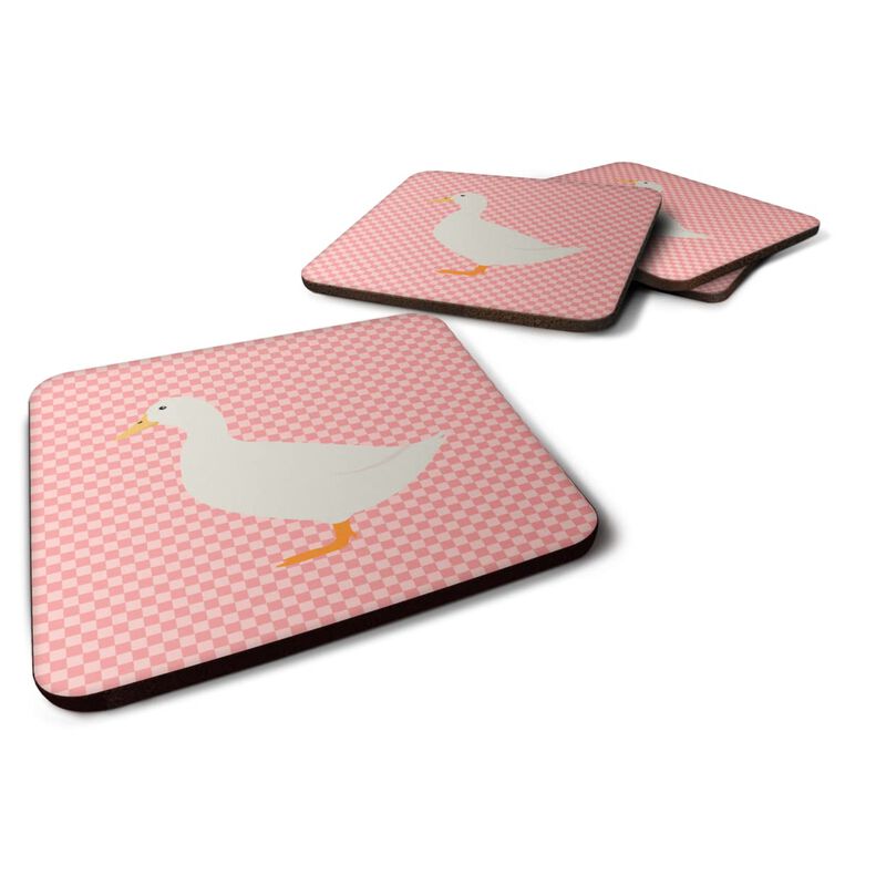 Caroline's Treasures American Pekin Duck Pink Check Decorative coasters, 3.5, Multicolor