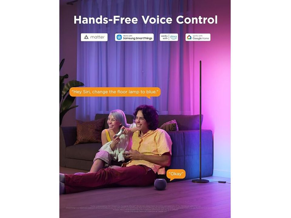 RGBIC LED Floor Lamp &ndash; Smart Corner Light with Alexa, Matter, Music Sync & 16M Colors