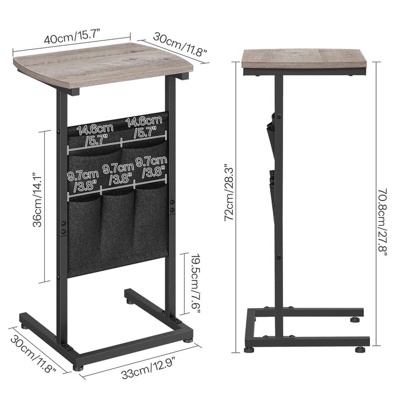 HOOBRO C Shaped Side Table, 28.3"" Tall End Table with Storage Bag, Couch Side Table with Sturdy Frame, Slide Under Sofa Table,