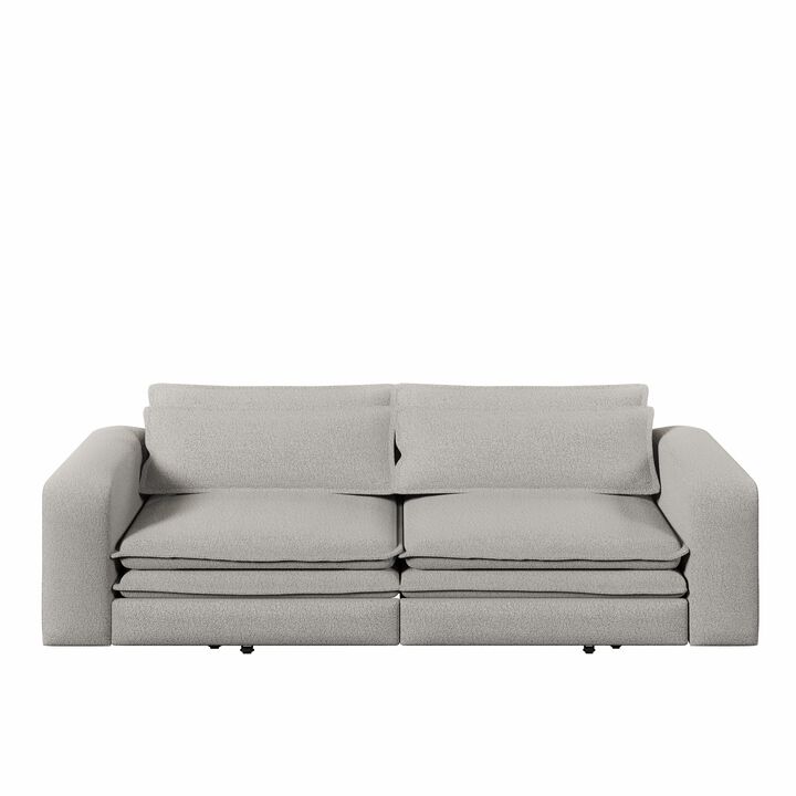 Whisen 93" King Size Sleeper Sofa, 3-Seat Teddy Fabric Convertible Couch with 2 Lumbar Pillows