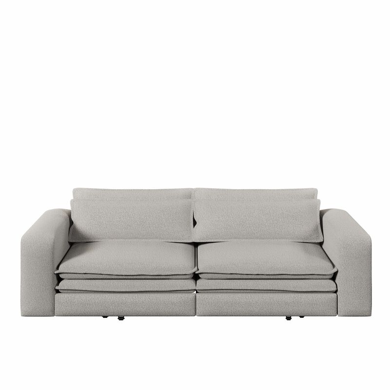 Whisen 93" King Size Sleeper Sofa, 3-Seat Teddy Fabric Convertible Couch with 2 Lumbar Pillows image number 0