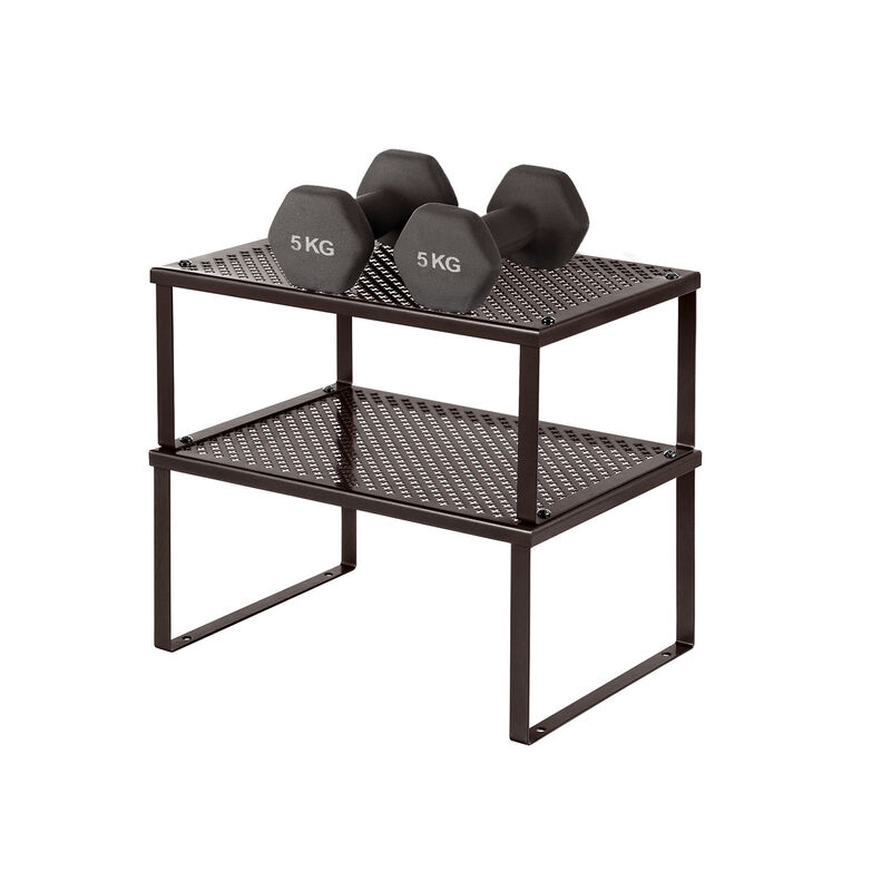 Set of 4 Stackable and Expandable Metal Cabinet Shelf Organizers - Brown Kitchen Counter Shelves