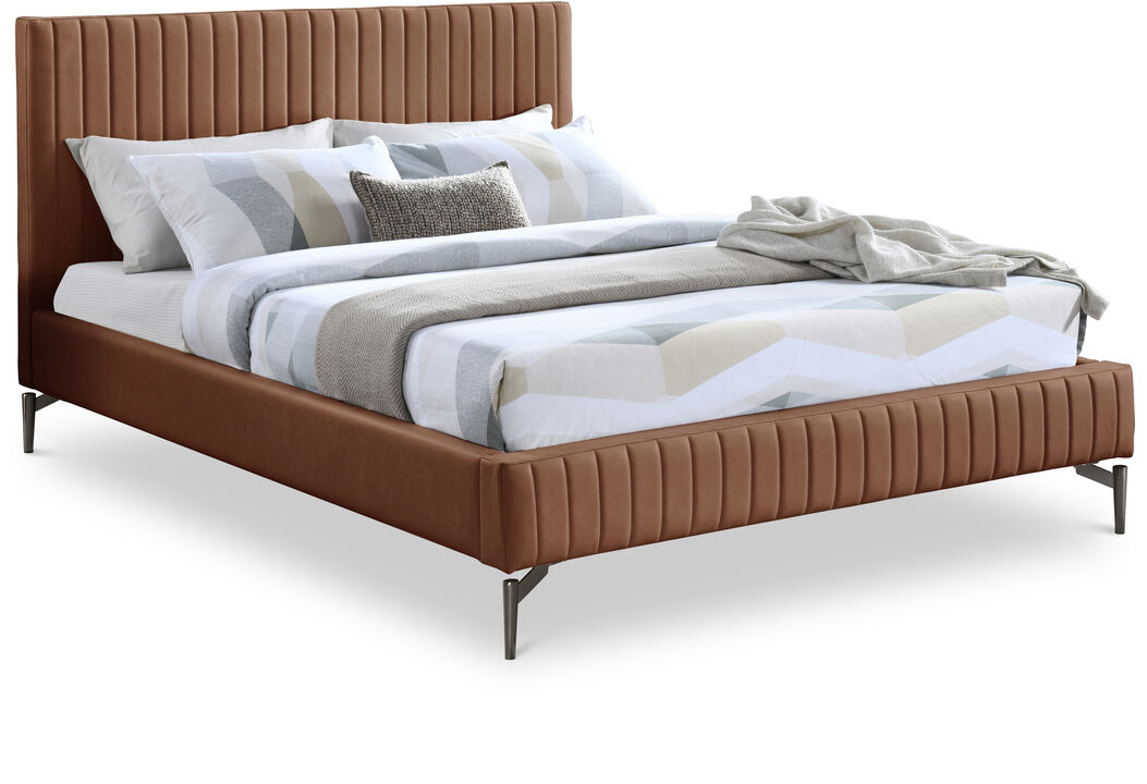 Meridian Furniture Gallo Cognac Vegan Leather Queen Bed