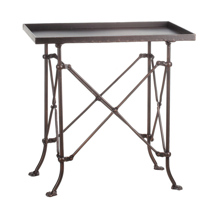 Vintage Rectangular Metal Side Table with Claw Sole Feet, Antique Bronze