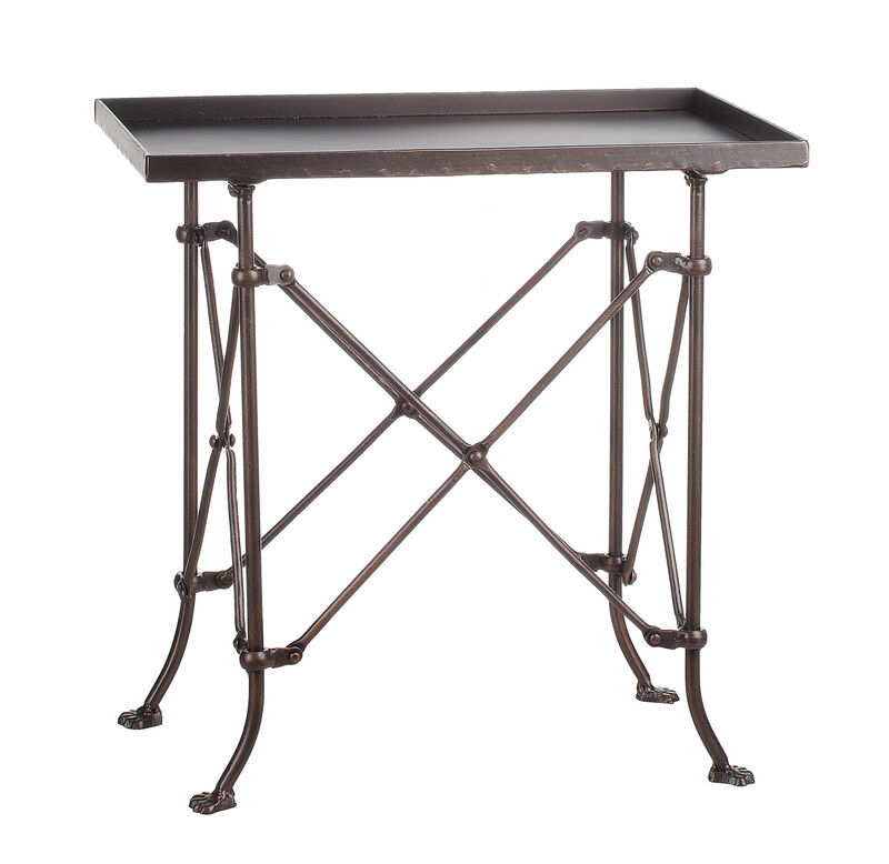 Vintage Rectangular Metal Side Table with Claw Sole Feet, Antique Bronze image number 0