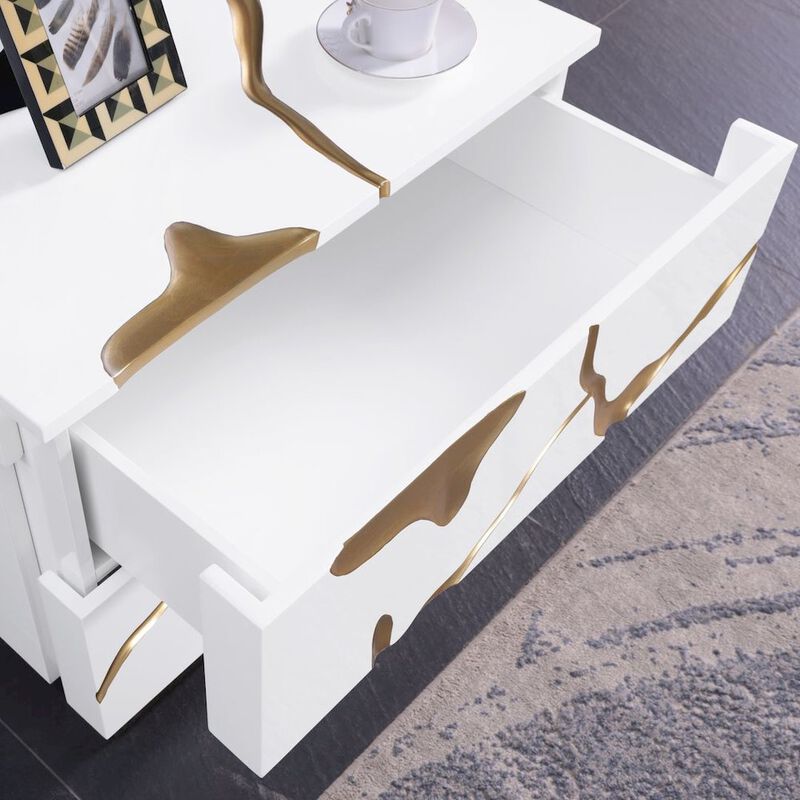 Best Master Furniture Trevello High-Gloss Lacquered Left Nightstand, Gold Accents (White) image number 7