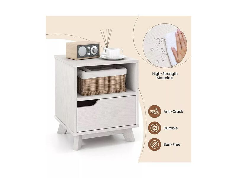 Nightstand Sofa Side End Table with Storage Shelf & Drawer Space-Saving. image number 2