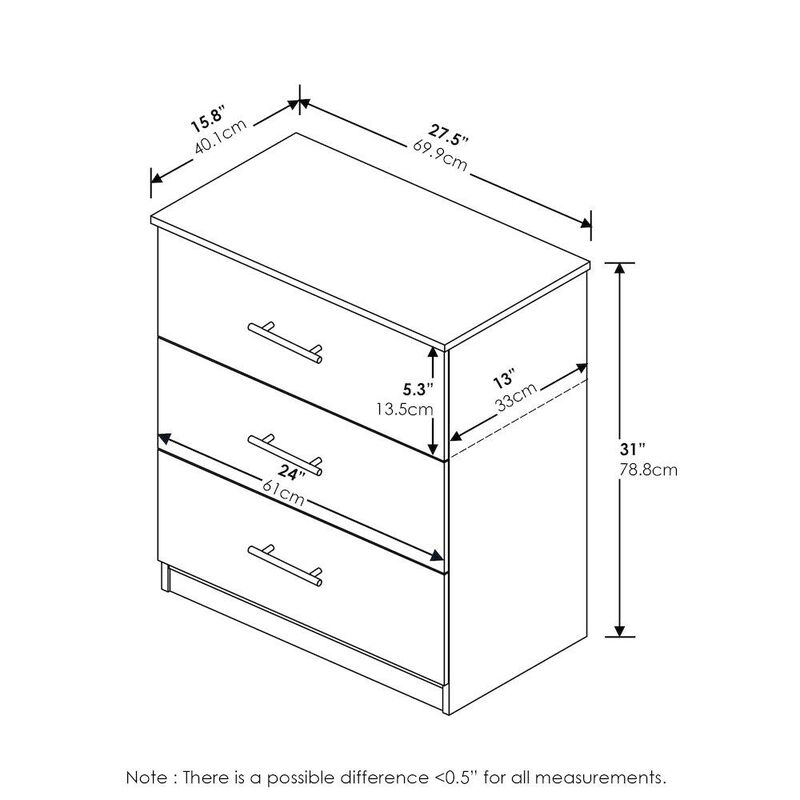 Simple Design 3-Drawer Chest Drawer, Dresser with Handle, Americano