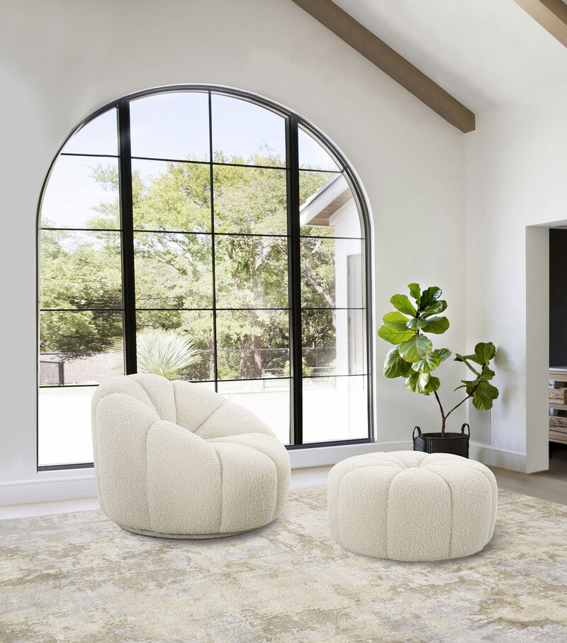 Pasargad Home Pompeii Upholstered Swivel Base Loungechair, Cream