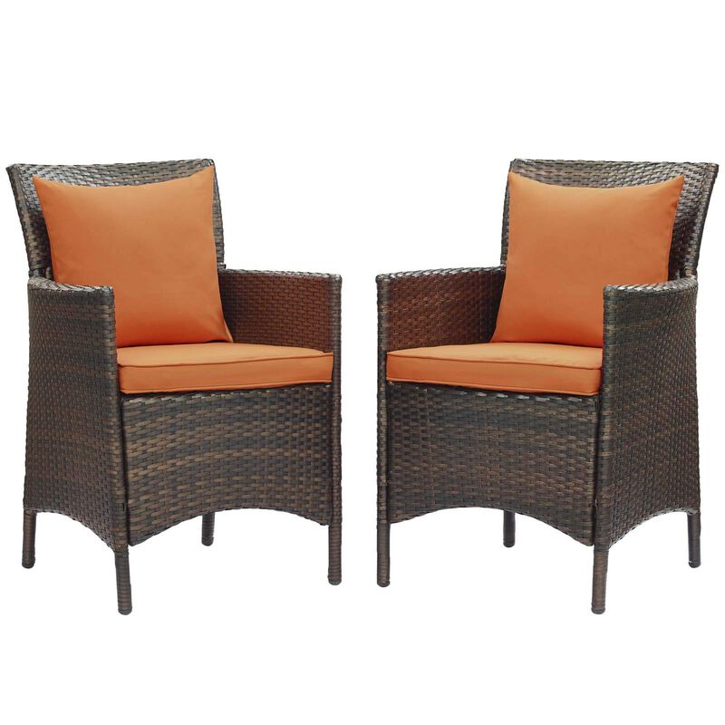 Modway EEI-4030-BRN-ORA Conduit Outdoor Patio Wicker Rattan Dining Armchair Set of 2, Brown Orange