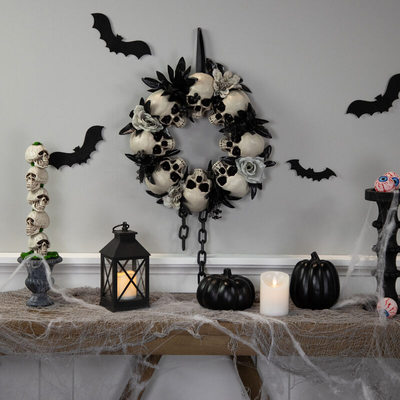 Skulls and Chains with Gray Roses Halloween Wreath  15-Inch  Unlit image number 2
