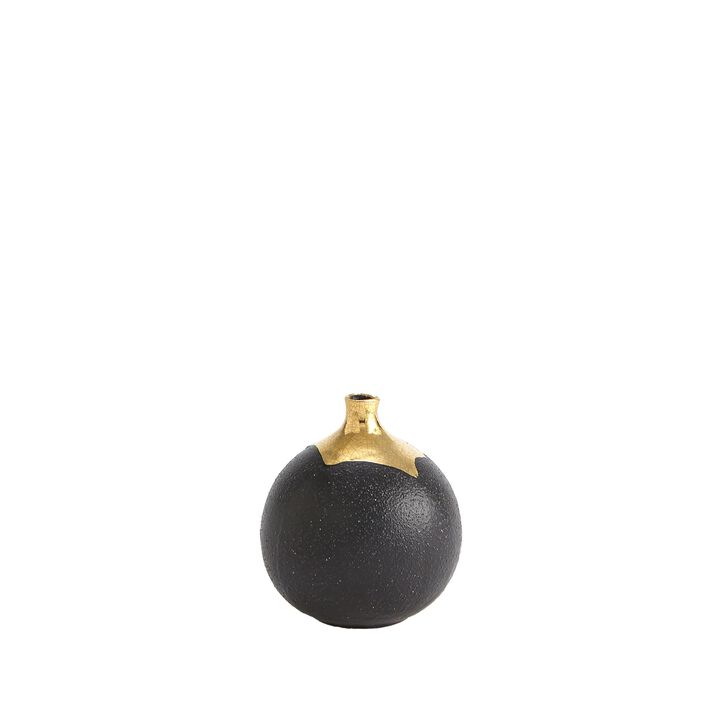 Dipped Small Black Golden Crackle Vase