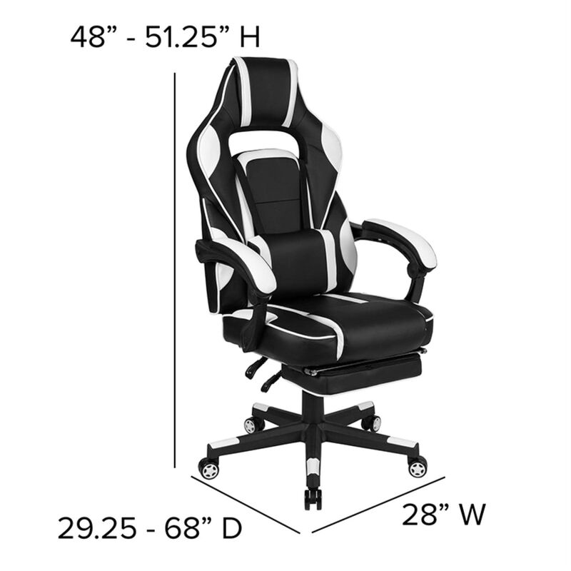 Flash Furniture Optis Black Gaming Desk with Cup Holder/Headphone Hook/Monitor Stand & White Reclining Back/Arms Gaming Chair with Footrest