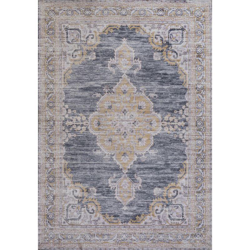 Wincer Chenille Cottage Medallion Machine-Washable Area Rug