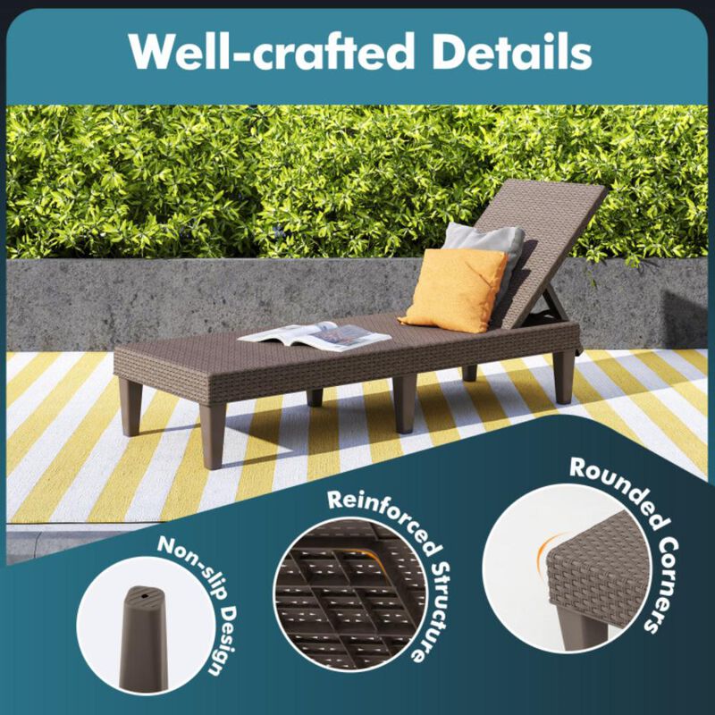 Hivvago Outdoor Chaise Lounger Chair with Waterproof Rattan Textured PP Surface and 330 lbs Capacity