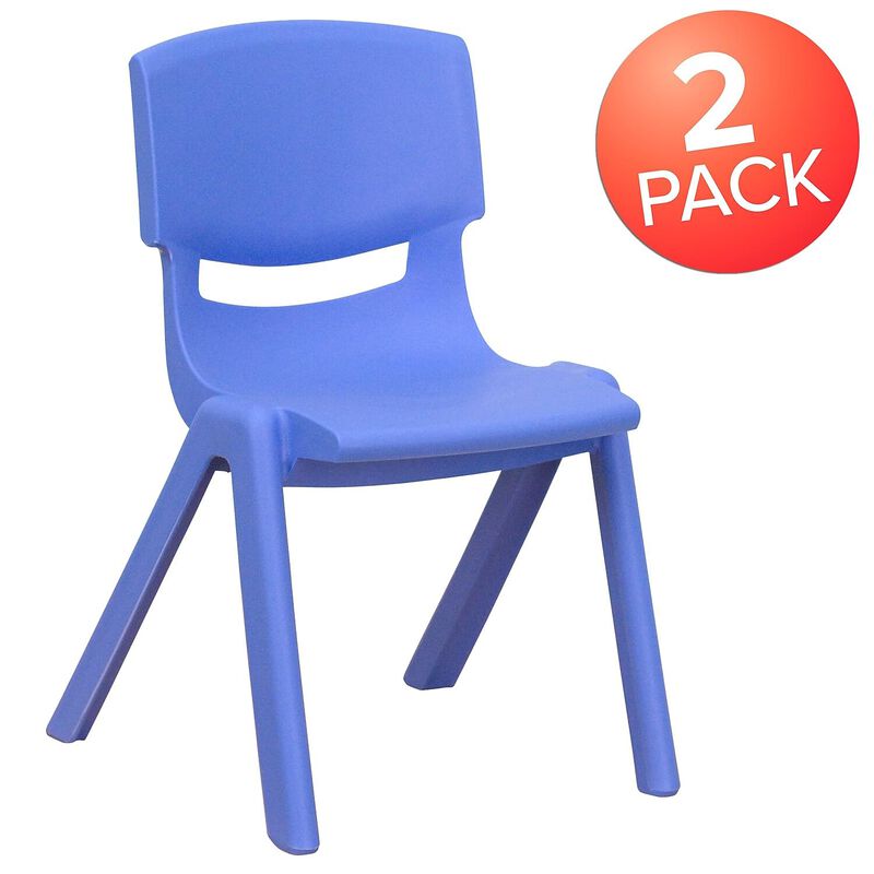 Flash Furniture Whitney 2 Pack Blue Plastic Stackable School Chair with 12" Seat Height
