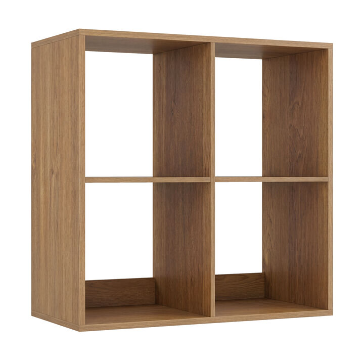4 Cube Bookcase with Back Guardrail for Bedroom Storage