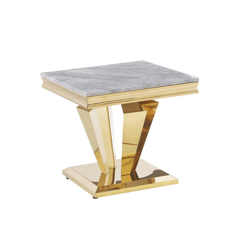 Best Master Furniture Ivane Stone Marble Laminate Gold End Table