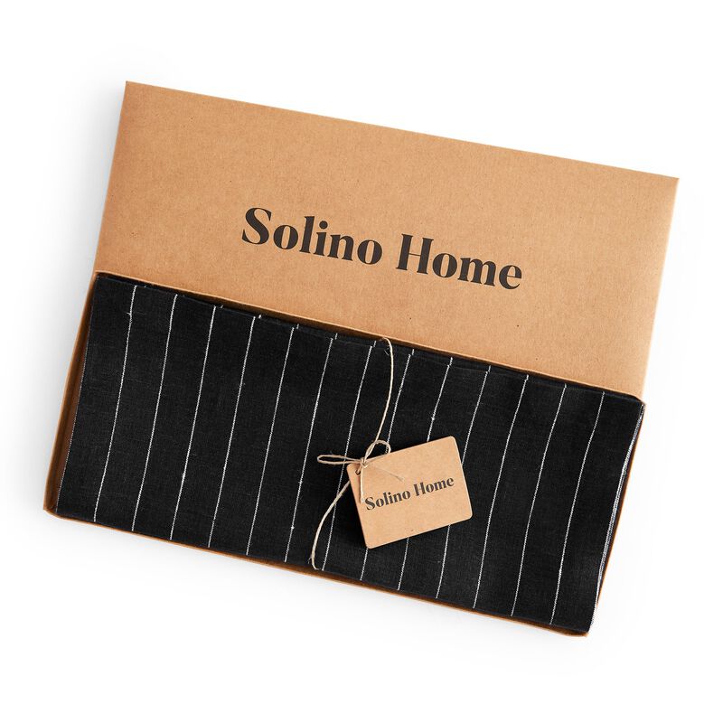 Solino Home Pinstripe 100% Linen Table Runner &ndash; Handcrafted, Machine Washable, Perfect for Holiday and Everyday Dining