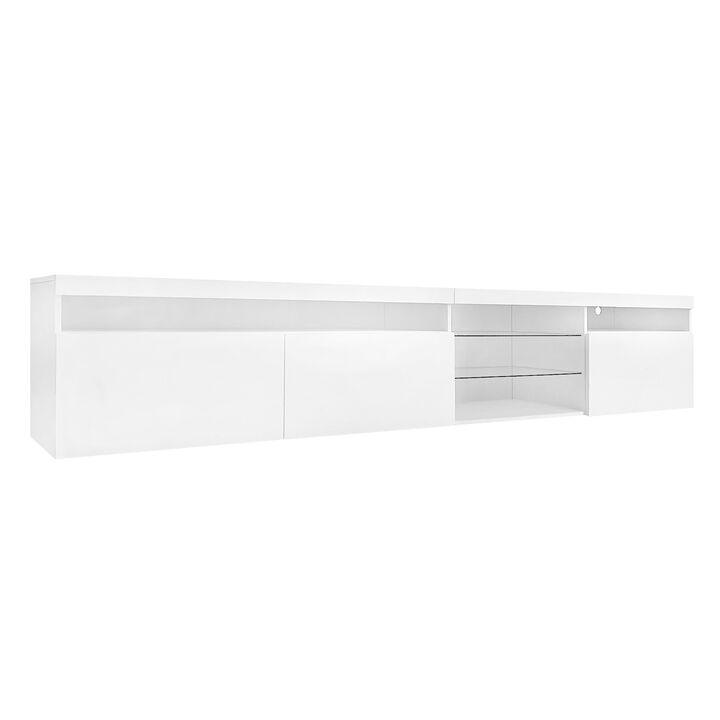 Clihome LED Lights TV Stand with 2 Glass Shelves for Living Room