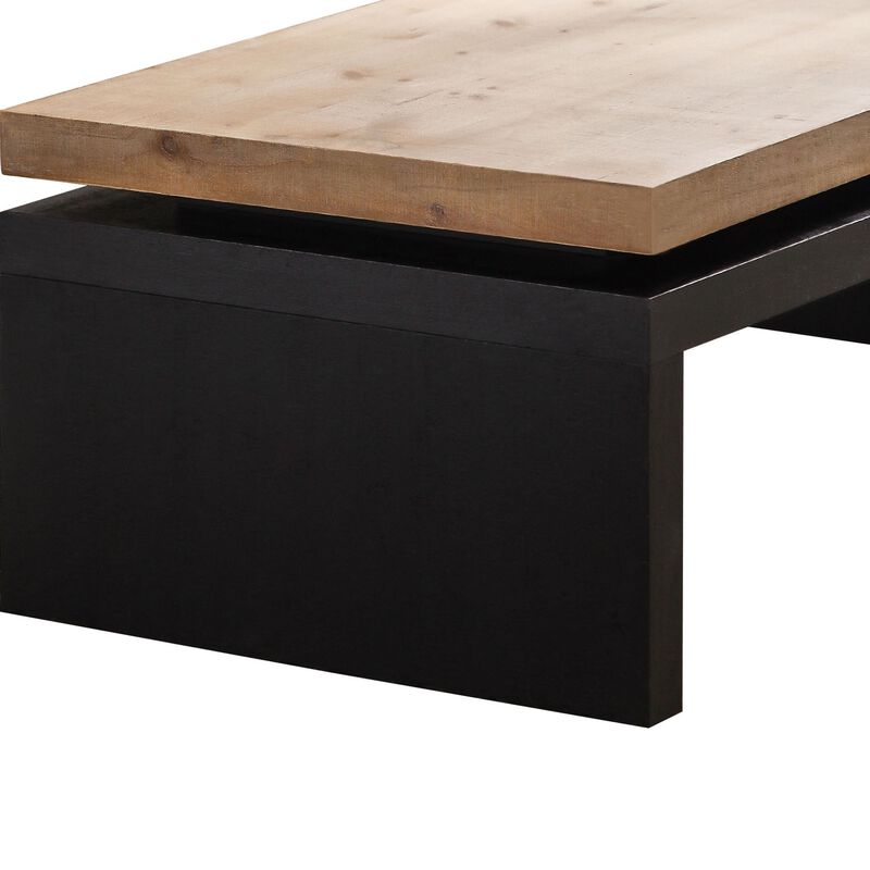 Rustic Farmhouse Rectangular Coffee Table with Floating Tabletop Design, Wooden Living Room Table image number 5