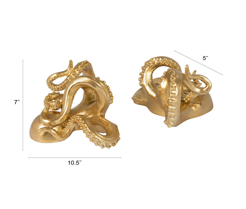 Resin Octopus Bookends, Metallic Gold Finish image number 2