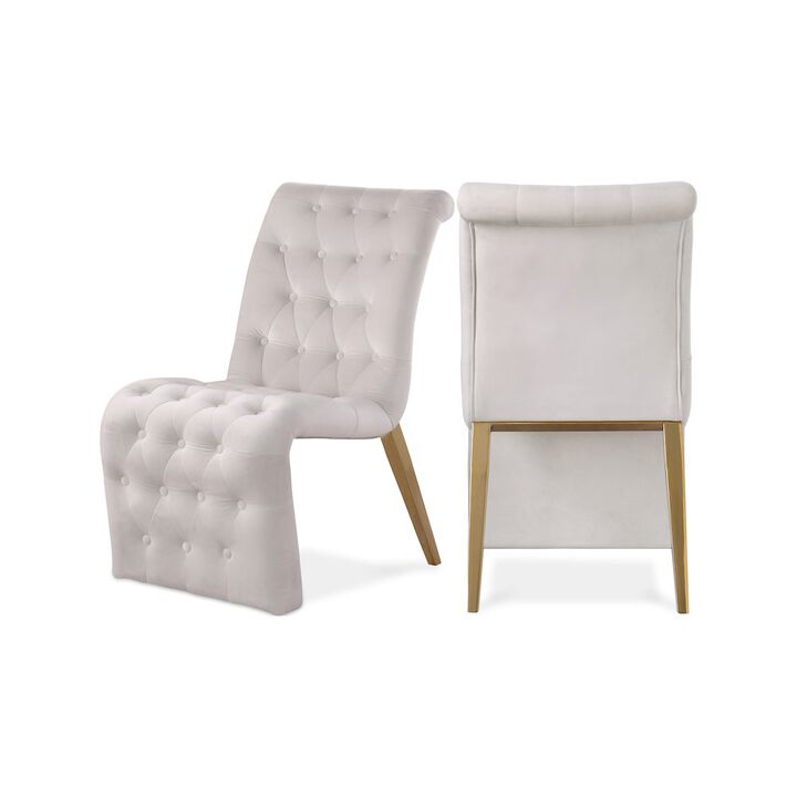 Meridian Furniture Curve Cream Velvet Dining Chair, Set of 2