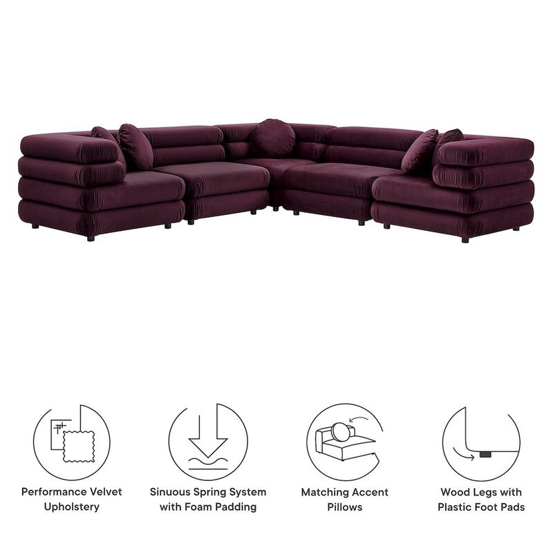 Jubilee 5-Piece Modular Performance Velvet Sectional Sofa image number 1