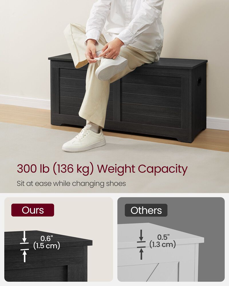 Storage Bench Trunk with 2 Soft-Close Hinges &ndash; Secure Lid Chest for Clothes, Pillows, or Playroom Use