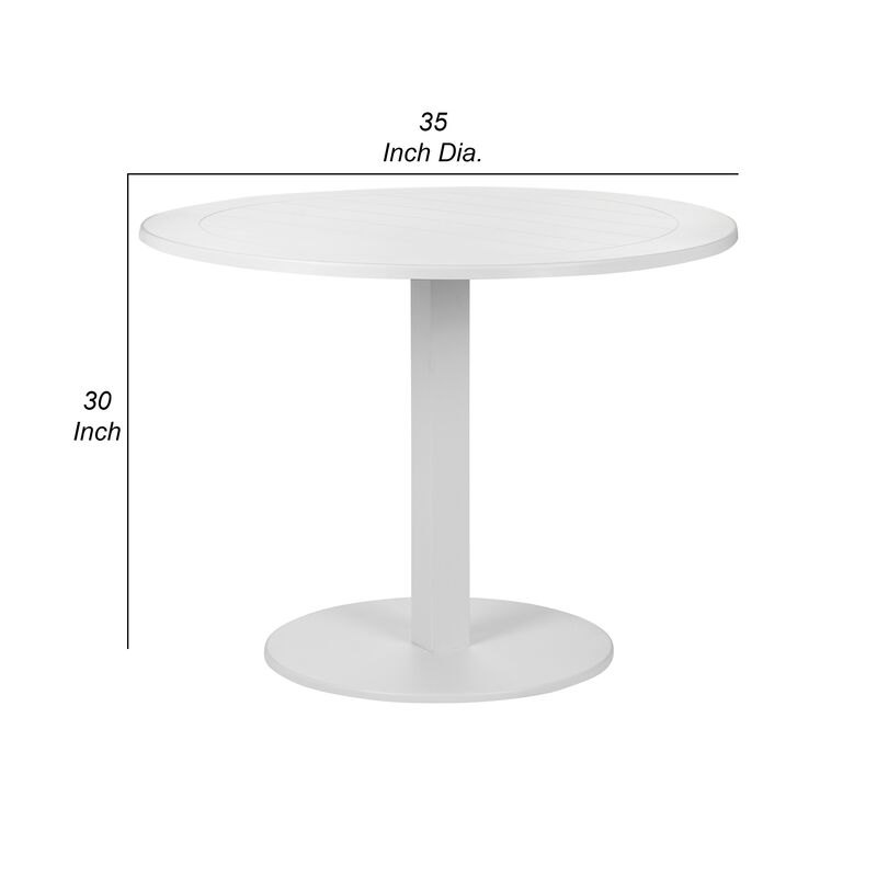 Keli 35 Inch Round Dining Table, White Aluminum Frame, Foldable Design image number 4