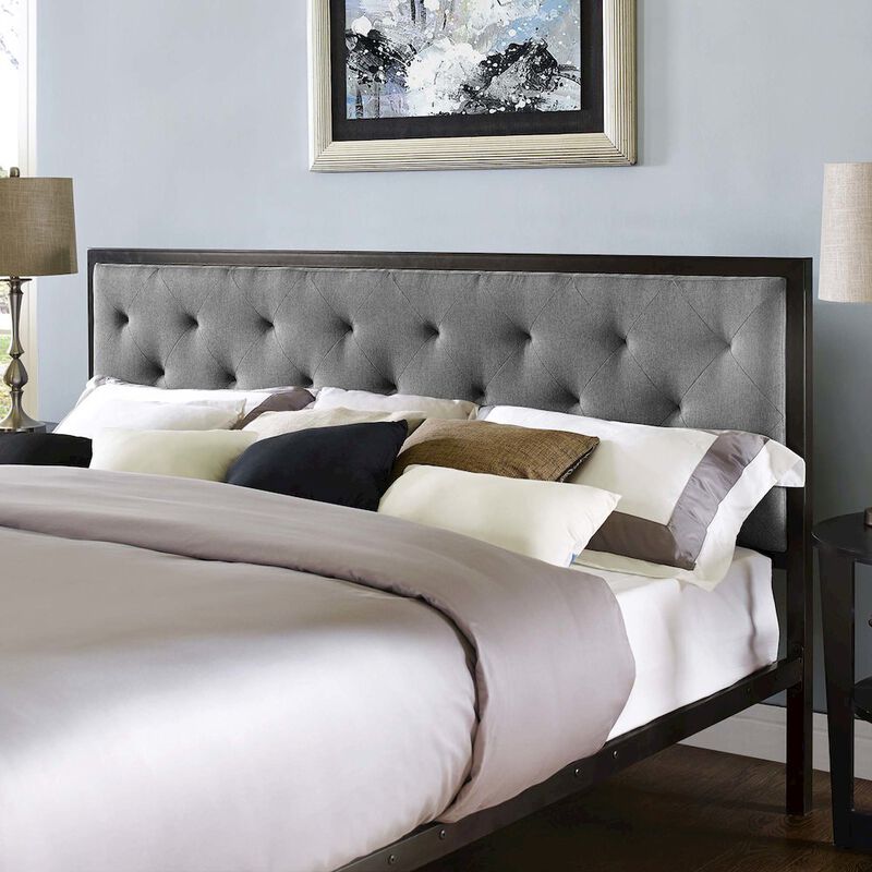 Mia Upholstered Brown Beige Tufted Platform Bed image number 7