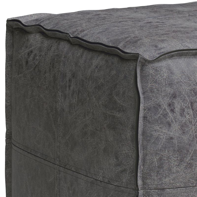 Simpli Home Brody Square Pouf In Distressed Black Vegan Faux Leather