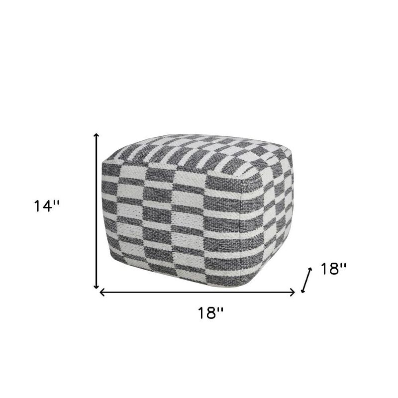 Hivvago 18 Inch Gray Cotton Geometric Pouf Ottoman