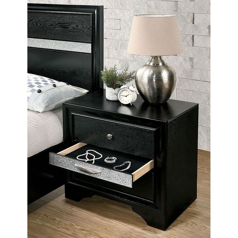 Streamdale Contemporary Silver Nightstand with Hidden Jewelry Drawer