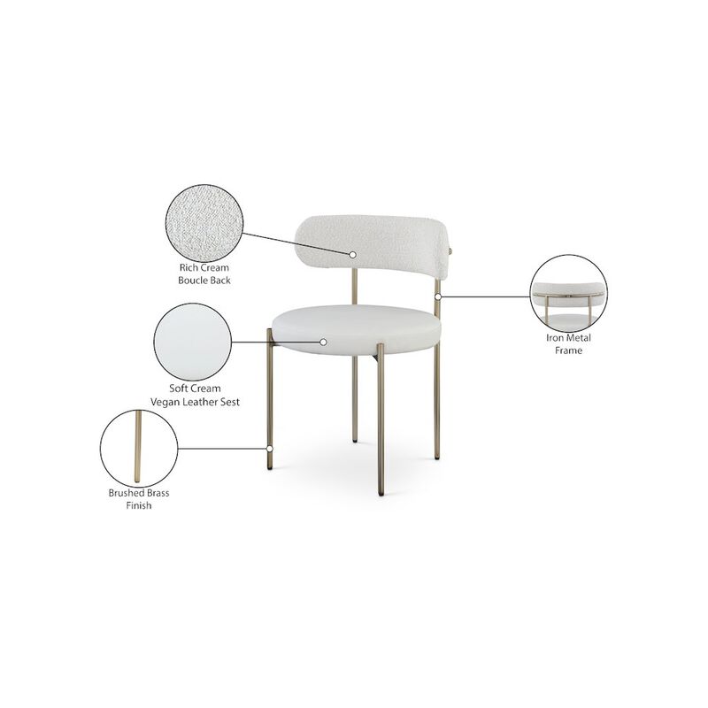 Meridian Furniture Beacon Cream Vegan Leather and Boucle Fabric Dining Chair, Set of 2