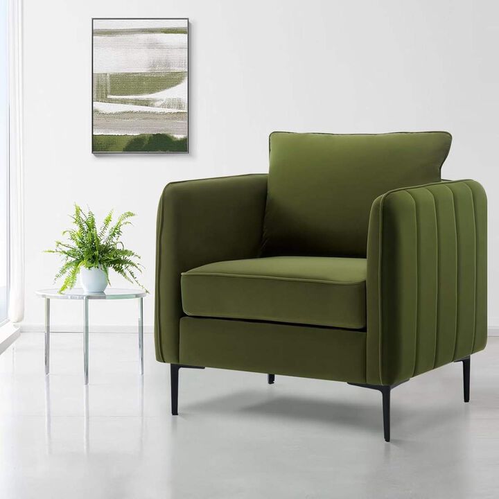 Envelor Mid-Century Modern Velvet Accent Armchair with Lumbar Pillow