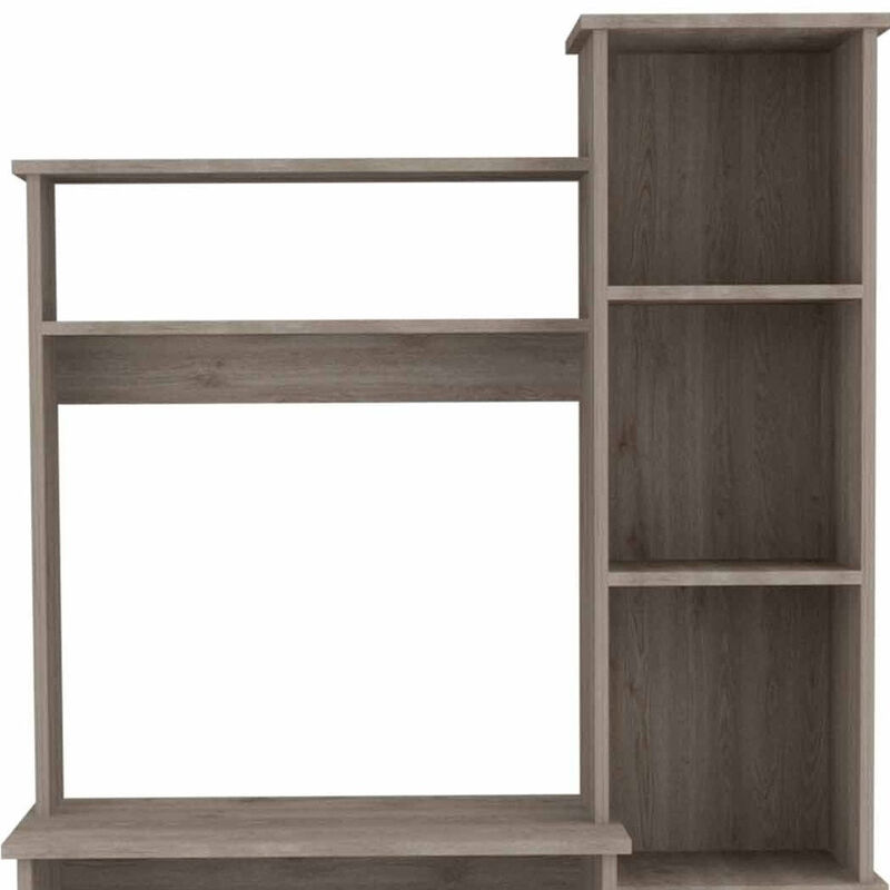 HomeRoots 39" Charcoal Wood Pedestal Computer Desk With Hutch image number 3