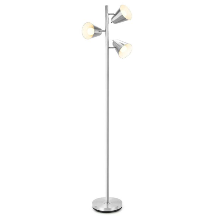 Hivvago 64 Inch 3-Light LED Floor Lamp Reading Light for Living Room Bedroom-Silver