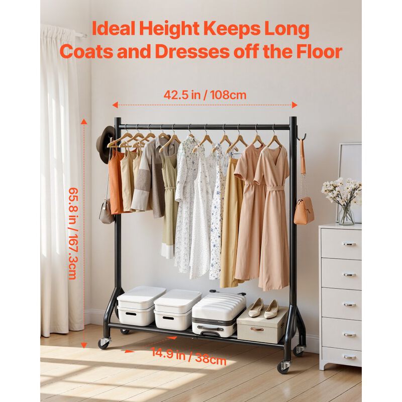Adjustable Garment Rack with Wheels Heavy Duty Steel Frame for Bedroom image number 2